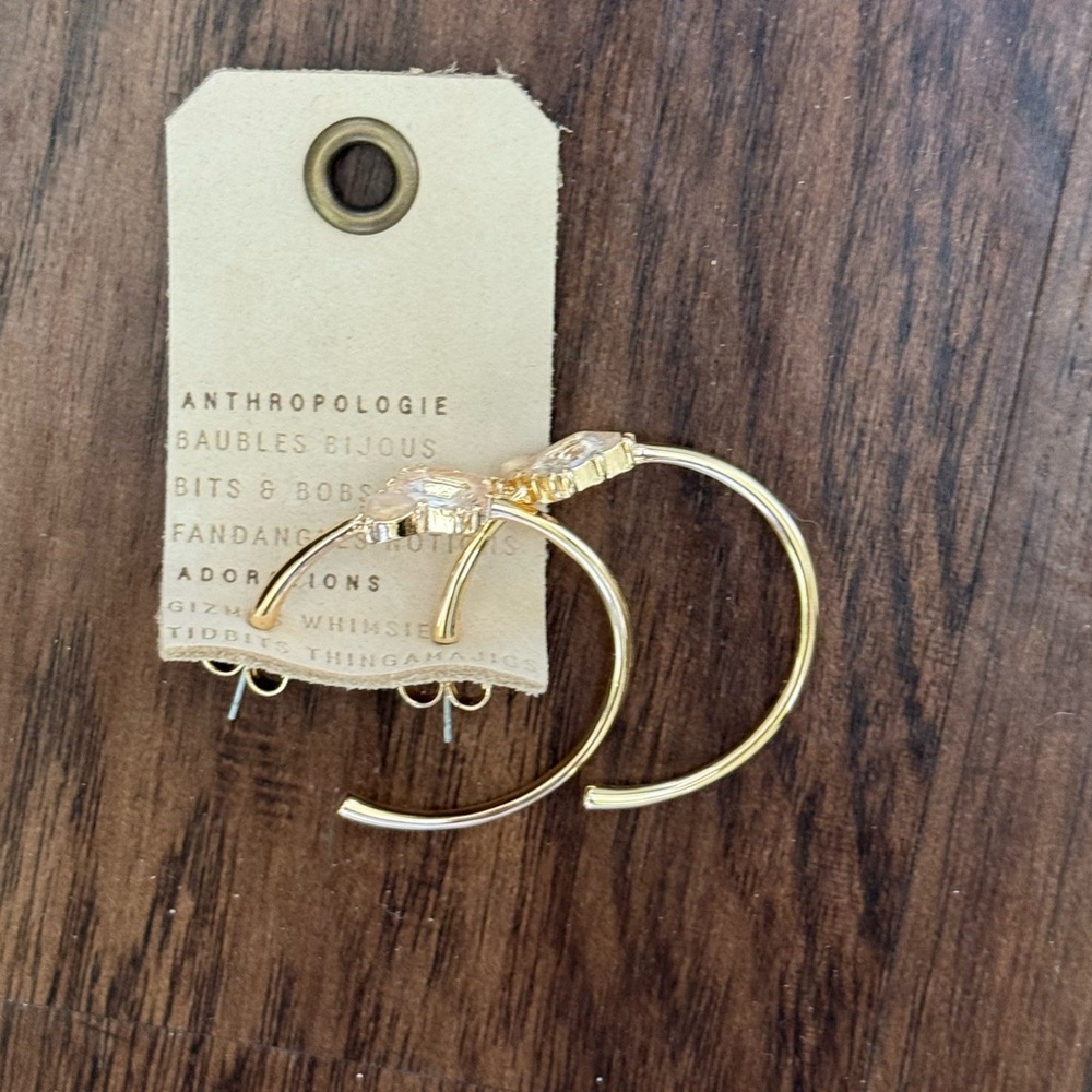Anthropologie double stone Gold Hoop Earrings - Picture 14 of 16
